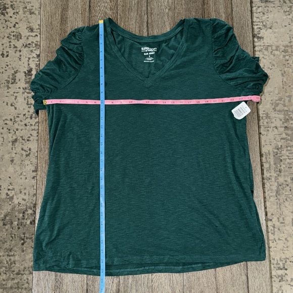 Torrid Super Soft Slub V-Neck Cinched Sleeve Tee Green - Picture 9 of 11